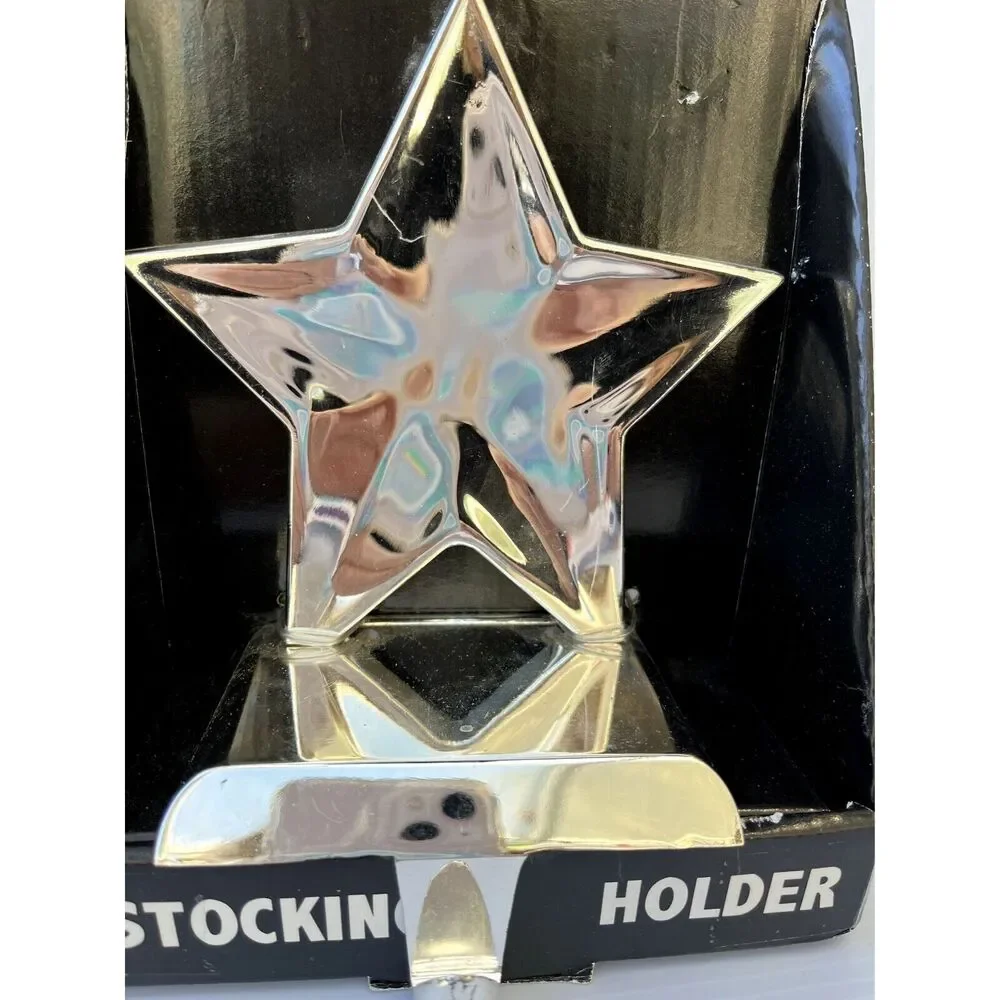 Christmas Stocking Holder Vintage Star Mantel Chrome Rare NEW IN BOX